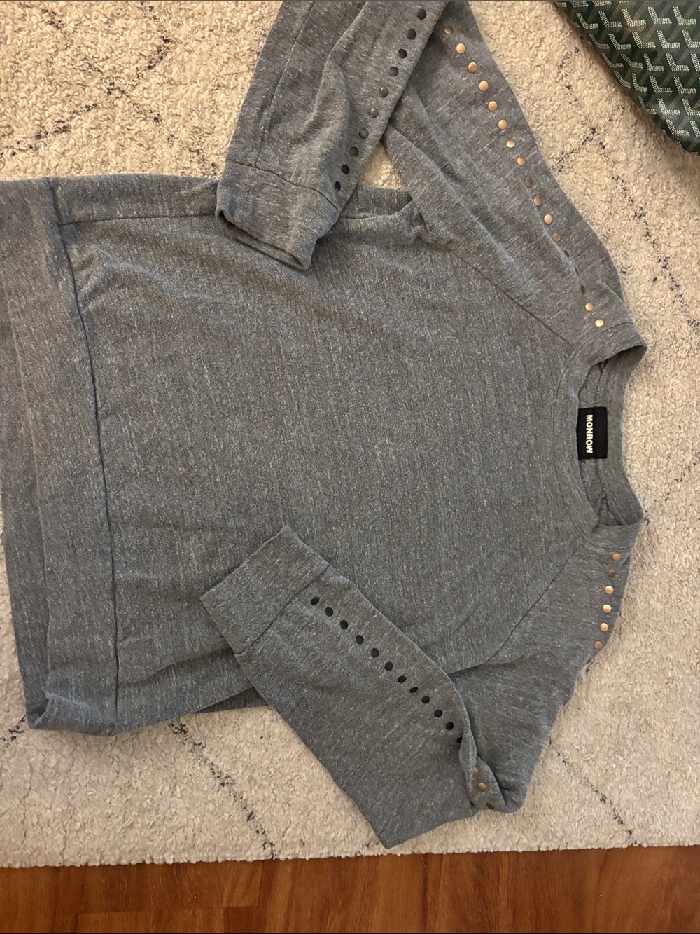 Monrow Gray Pullover with Gold Stud Accents